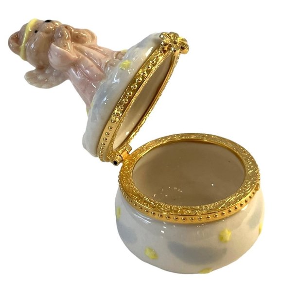 Teddy Bear Angel on Cloud Porcelain Baby/ Child's Keepsake Jewelry Box -FRANCE - Picture 11 of 14